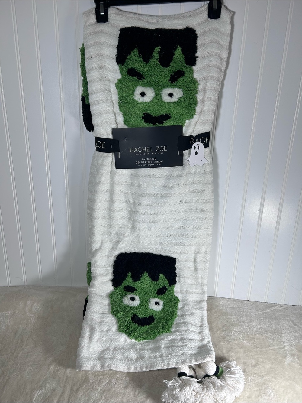Rachel Zoe Oversized Halloween Throw Blanket Green Monster Frankenstein Motif